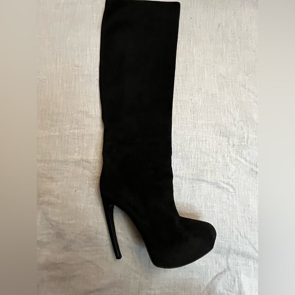Alexander McQueen Black Suede Knee High Boots